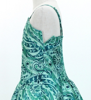 Hula Kids Shantung Dress with Kahiko&Moana Print / Luxury Collection / Turquoise Blue / Jp89tbl