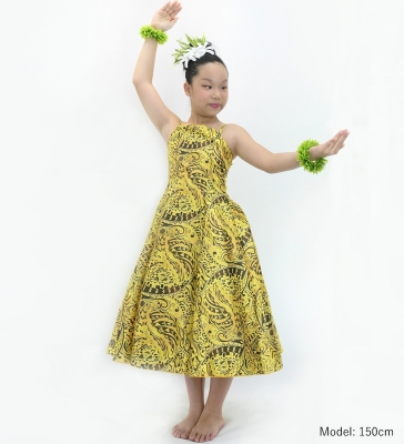 Hula Kids Shantung Dress with Kahiko&Moana Print / Luxury Collection / Yellow / Jp89ye