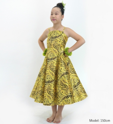 Hula Kids Shantung Dress with Kahiko&Moana Print / Luxury Collection / Yellow / Jp89ye