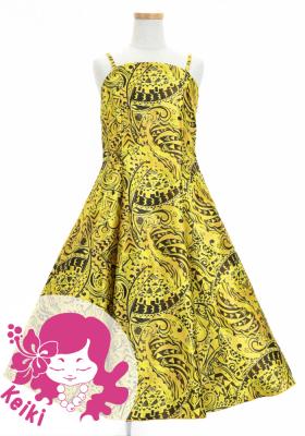Hula Kids Shantung Dress with Kahiko&Moana Print / Luxury Collection / Yellow / Jp89ye