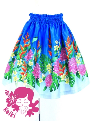 Hula Kids Shantung Pa'u Skirt with Torch Ginger & Heliconia Print / Luxury Collection / Jp92-1
