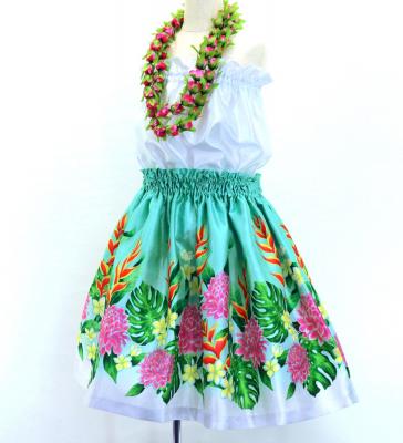 Hula Kids Shantung Pa'u Skirt with Torch Ginger & Heliconia Print / Luxury Collection / Jp92-2