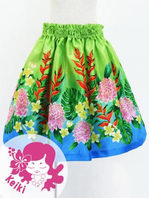Hula Kids Shantung Pa'u Skirt with Torch Ginger & Heliconia Print / Luxury Collection / Jp92-3
