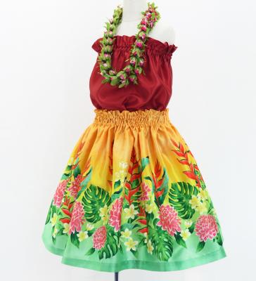 Hula Kids Shantung Pa'u Skirt with Torch Ginger & Heliconia Print / Luxury Collection / Jp92-4