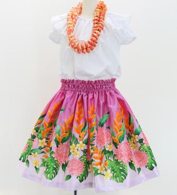Hula Kids Shantung Pa'u Skirt with Torch Ginger & Heliconia Print / Luxury Collection / Jp92-5