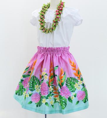 Hula Kids Shantung Pa'u Skirt with Torch Ginger & Heliconia Print / Luxury Collection / Jp92-6