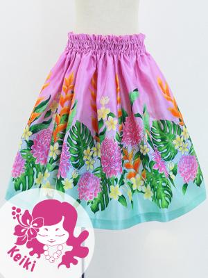 Hula Kids Shantung Pa'u Skirt with Torch Ginger & Heliconia Print / Luxury Collection / Jp92-6