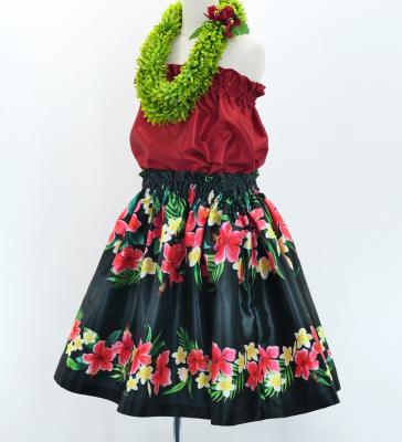 Hula Kids Shantung Pa'u Skirt with Hibiscus Print / Luxury Collection / Jp94bk