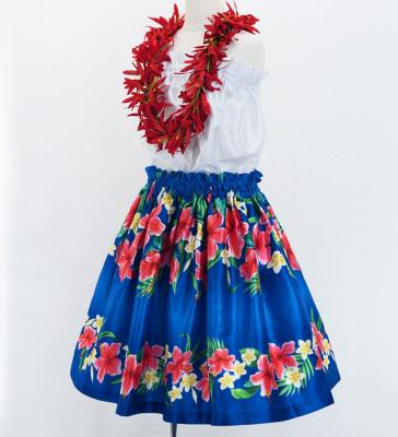 Hula Kids Shantung Pa'u Skirt with Hibiscus Print / Luxury Collection / Jp94bl