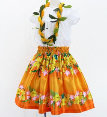 Hula Kids Shantung Pa'u Skirt with Hibiscus Print / Luxury Collection / Jp94or