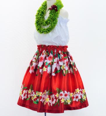 Hula Kids Shantung Pa'u Skirt with Hibiscus Print / Luxury Collection / Jp94rd