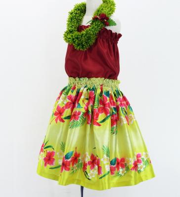 Hula Kids Shantung Pa'u Skirt with Hibiscus Print / Luxury Collection / Jp94ye