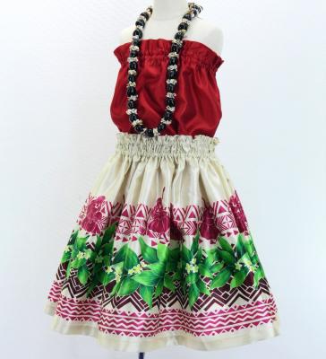 Hula Kids Shantung Pa'u Skirt with Hula girl Print / Luxury Collection / Jp95be
