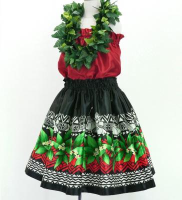 Hula Kids Shantung Pa'u Skirt with Hula girl Print / Luxury Collection / Jp95bk