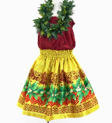 Hula Kids Shantung Pa'u Skirt with Hula girl Print / Luxury Collection / Jp95ye