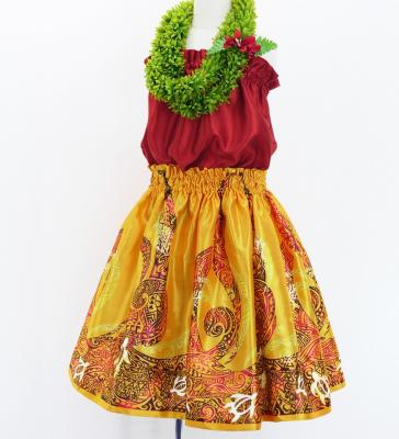Hula Kids Shantung Pa'u Skirt with Kahiko Print / Luxury Collection / Jp96ye