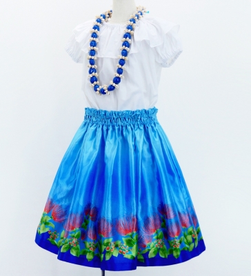Hula Kids Shantung Pa'u Skirt with Lehua Print / Luxury Collection / Jp97bl