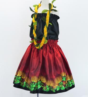 Hula Kids Shantung Pa'u Skirt with Lehua Print / Luxury Collection / Jp97rd