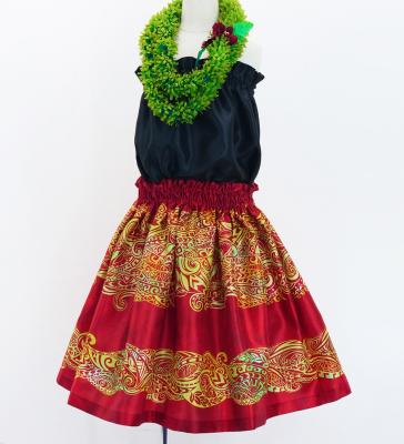 Hula Kids Shantung Pa'u Skirt with Kahiko Print / Luxury Collection / Jp99rd