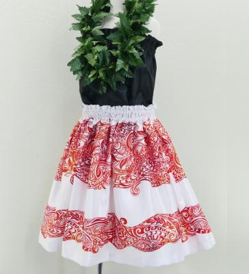 Hula Kids Shantung Pa'u Skirt with Kahiko Print / Luxury Collection / Jp99whrd