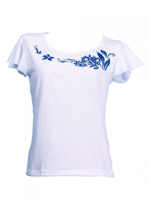 Hula T-shirt / Frilled Sleeve with Plumeria embroidery  / GKD1blw