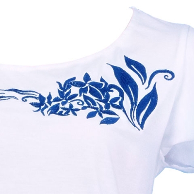 Hula T-shirt / Frilled Sleeve with Plumeria embroidery  / GKD1blw