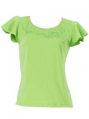 Hula T-shirt / Frilled Sleeve with Plumeria embroidery  / GKD1grgr