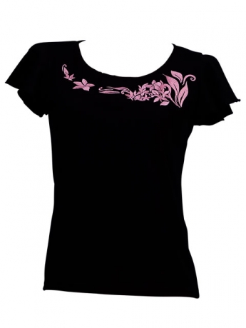 Hula T-shirt / Frilled Sleeve with Plumeria embroidery  / GKD1pib
