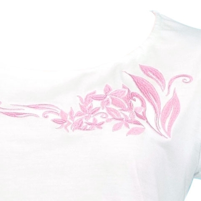 Hula T-shirt / Frilled Sleeve with Plumeria embroidery  / GKD1piw