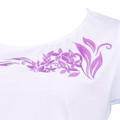 Hula T-shirt / Frilled Sleeve with Plumeria embroidery  / GKD1pw