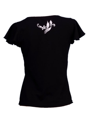 Hula T-shirt / Frilled Sleeve with Plumeria embroidery  / GKD1wb