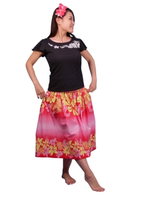 Hula T-shirt / Frilled Sleeve with Plumeria embroidery  / GKD1wb