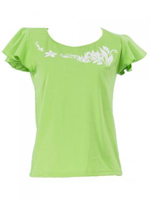 Hula T-shirt / Frilled Sleeve with Plumeria embroidery  / GKD1wgr
