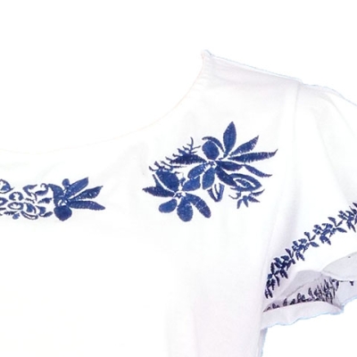 Hula T-shirt / Frilled Sleeve with Tiare embroidery / GKD2blw