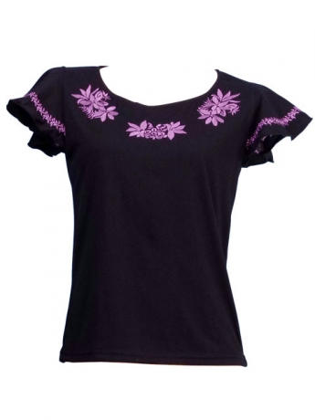 Hula T-shirt / Frilled Sleeve with Tiare embroidery / GKD2pb
