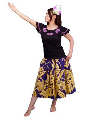 Hula T-shirt / Frilled Sleeve with Tiare embroidery / GKD2pb