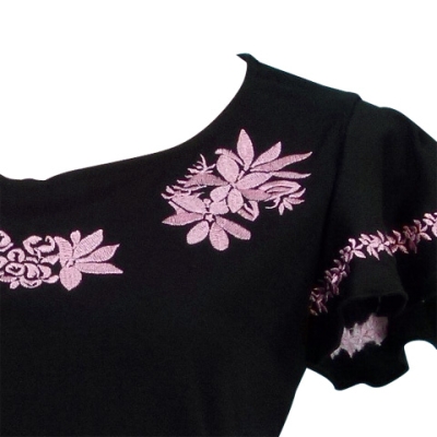 Hula T-shirt / Frilled Sleeve with Tiare embroidery / GKD2pib