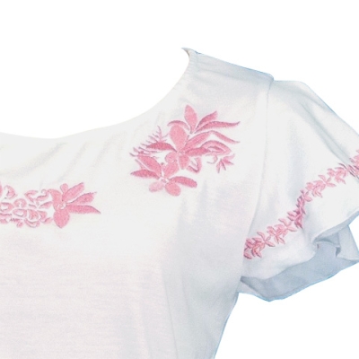 Hula T-shirt / Frilled Sleeve with Tiare embroidery / GKD2piw