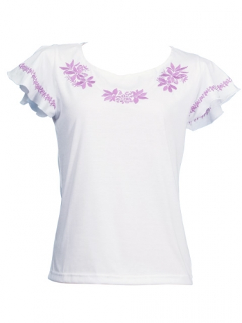 Hula T-shirt / Frilled Sleeve with Tiare embroidery / GKD2pw