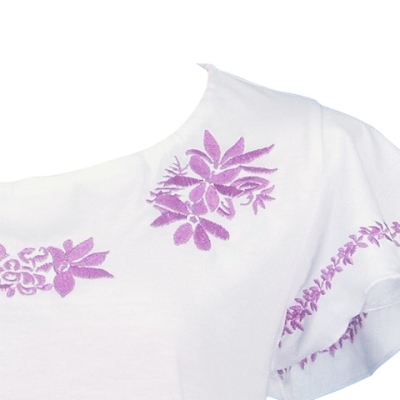 Hula T-shirt / Frilled Sleeve with Tiare embroidery / GKD2pw