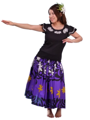 Hula T-shirt / Frilled Sleeve with Tiare embroidery / GKD2wb