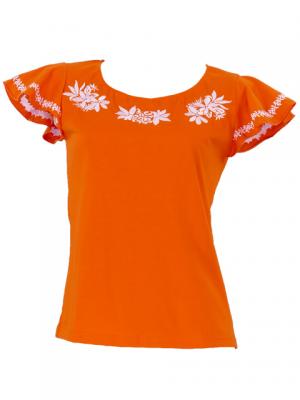 Hula T-shirt / Frilled Sleeve with Tiare embroidery / GKD2wo