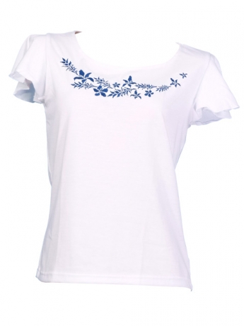 Hula T-shirt / Frilled Sleeve with Hibiscus embroidery / GKD3blw