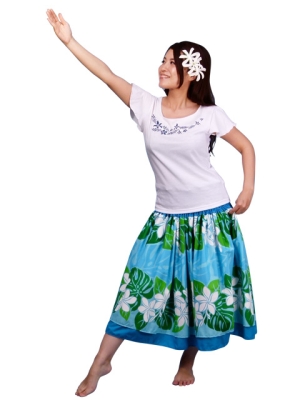 Hula T-shirt / Frilled Sleeve with Hibiscus embroidery / GKD3blw