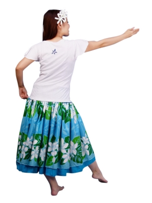 Hula T-shirt / Frilled Sleeve with Hibiscus embroidery / GKD3blw