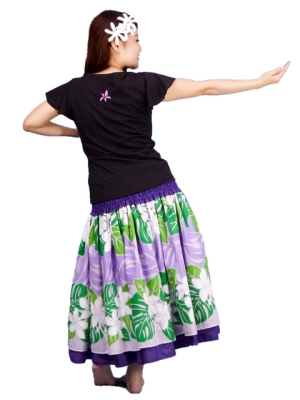 Hula T-shirt / Frilled Sleeve with Hibiscus embroidery / GKD3pb