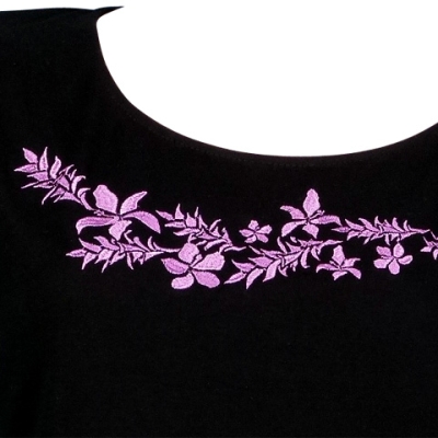 Hula T-shirt / Frilled Sleeve with Hibiscus embroidery / GKD3pb