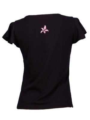 Hula T-shirt / Frilled Sleeve with Hibiscus embroidery / GKD3pib