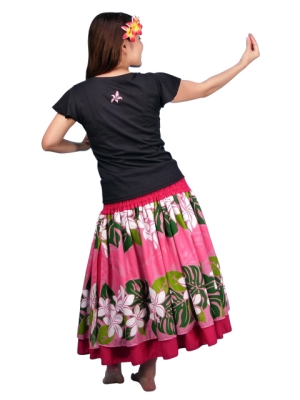 Hula T-shirt / Frilled Sleeve with Hibiscus embroidery / GKD3pib