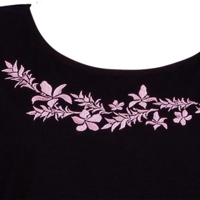Hula T-shirt / Frilled Sleeve with Hibiscus embroidery / GKD3pib